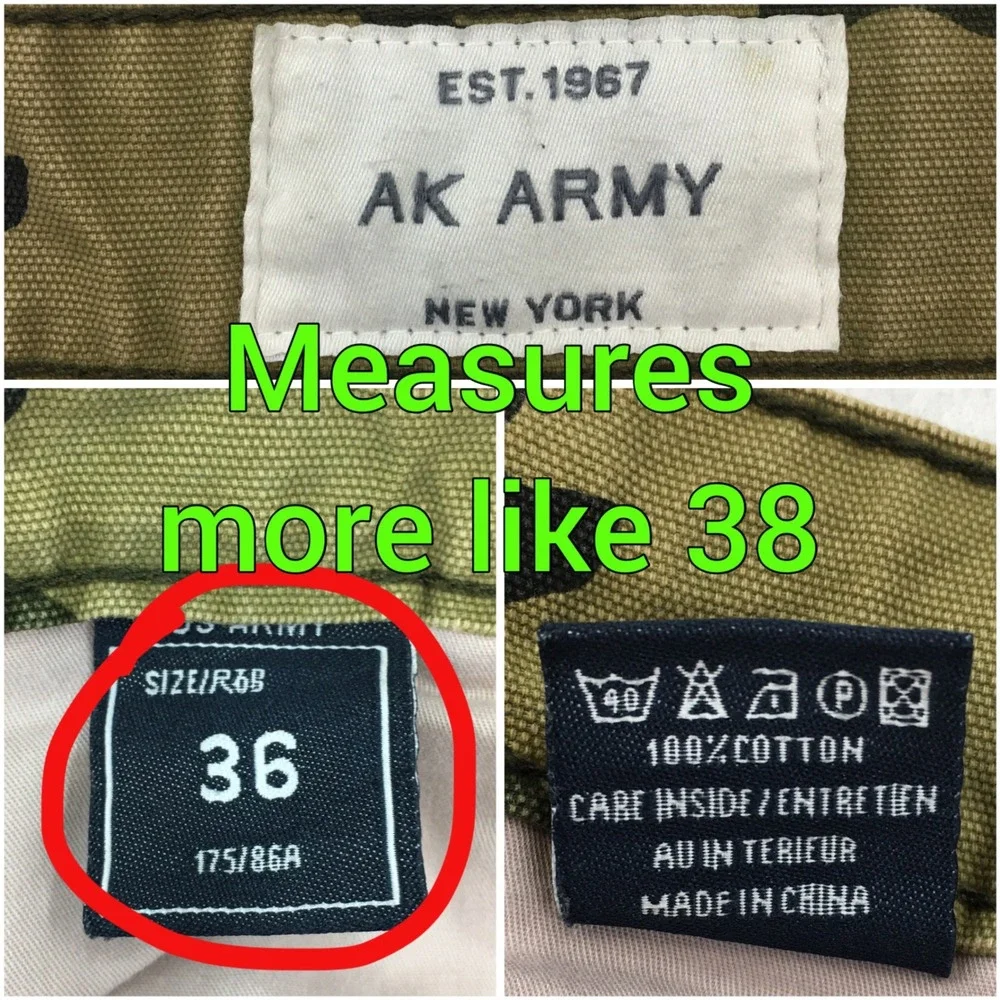 AK Army Mens Camo Cargo Pants Green Brown Tactical Military Size 36 Fits 38